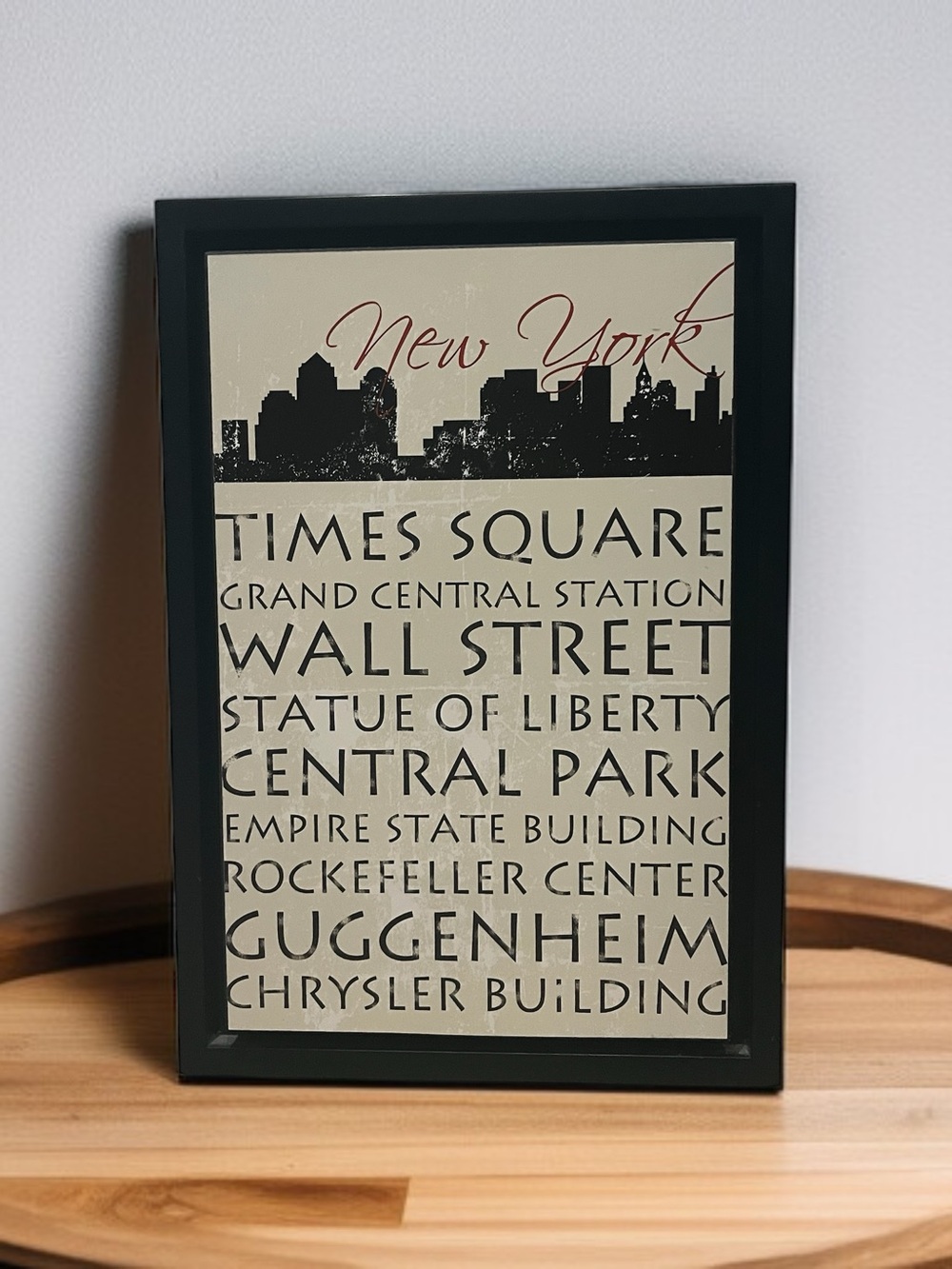 New York Landmark Typography Wall Art - Black Frame